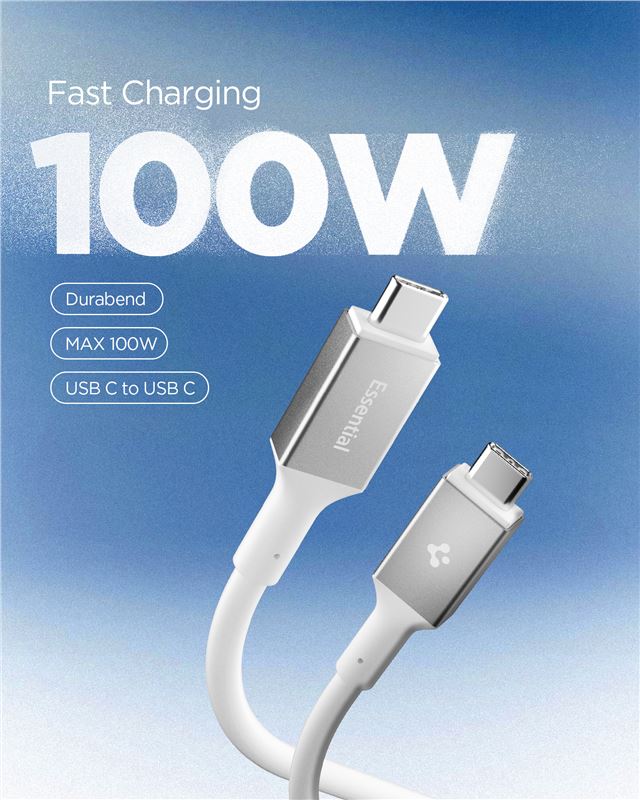 Cablu Spigen Essential USB C la USB C 100W, 1m, alb (iPhone 17 Pro Max, ACA08774) by www.silkase.ro